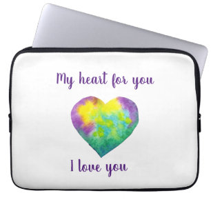 Minimalist I love you rainbow watercolor heart Laptop Sleeve