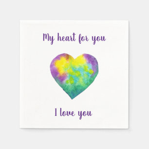 Minimalist I love you rainbow watercolor heart Napkin