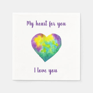 Minimalist I love you rainbow watercolor heart Napkin