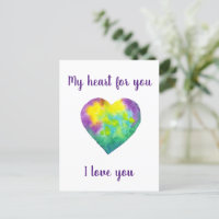 Minimalist I love you rainbow watercolor heart    