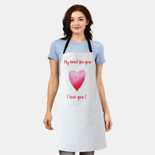 Minimalist I love you red watercolor heart Apron
