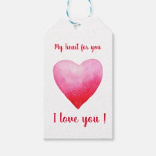 Minimalist I love you red watercolor heart     Gift Tags