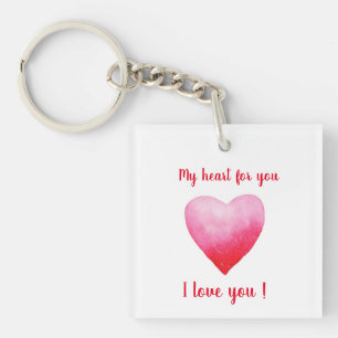 Minimalist I love you red watercolor heart Key Ring