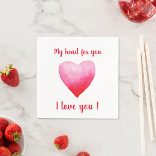 Minimalist I love you red watercolor heart Napkin