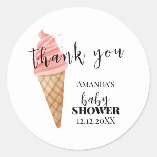 Minimalist Ice Cream Scoop Baby Shower Thank You Classic Round Sticker