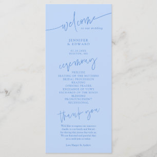Minimalist Icy Blue Wedding Ceremony Program Programme