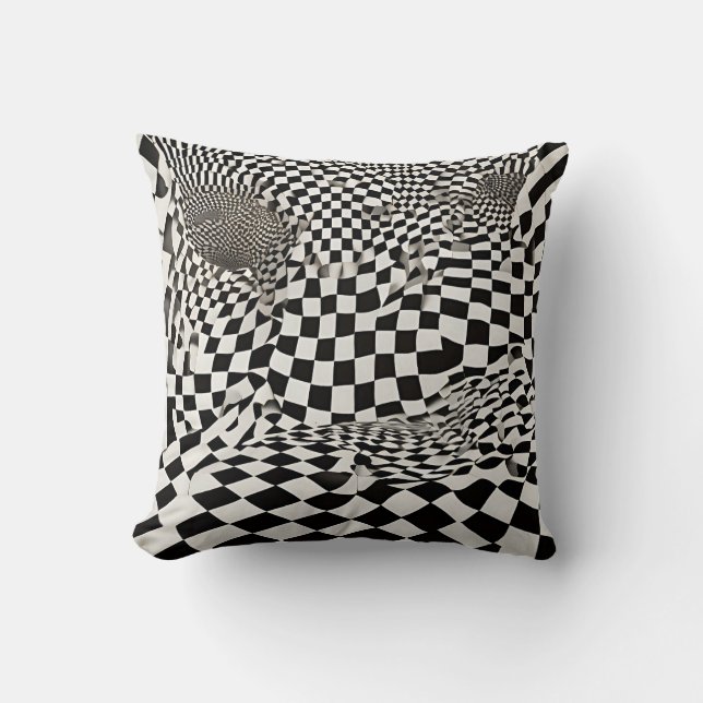 Minimalist Illusion: Twisting Chequerboard Pattern Cushion (Front)