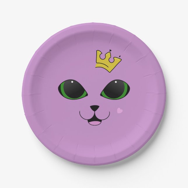 Minimalist Illustration: Cat with Green Eyes, Gold Paper Plate (Front)