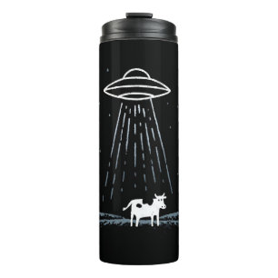 Minimalist Illustration of a UFO abducting a cow Thermal Tumbler