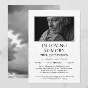 Minimalist In Loving Memory Clouds Photo Announcement