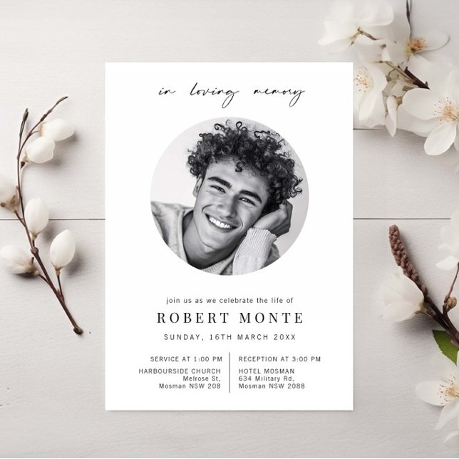 Minimalist in loving memory Funeral Photo Invitation (Creator Uploaded)