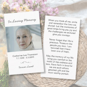 Minimalist In Loving Memory Photo Prayer Card