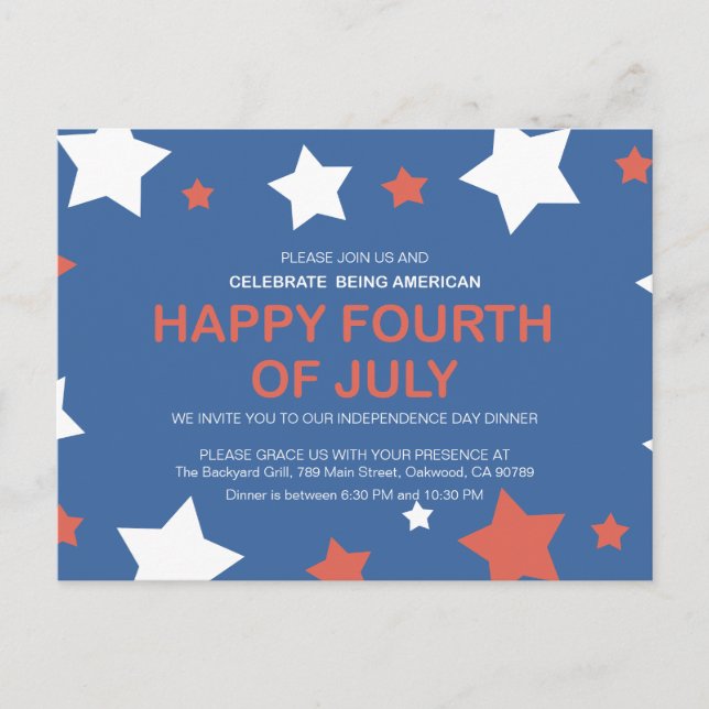 Minimalist Independence Day 4th of July Invitation Postcard (Front)