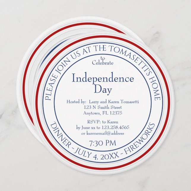 Minimalist Independence Day Red, White, and Blue Invitation (Front/Back)