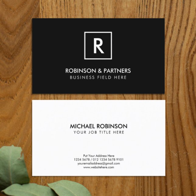 Minimalist Initial in Square Frame in Black Business Card (Creator Uploaded)