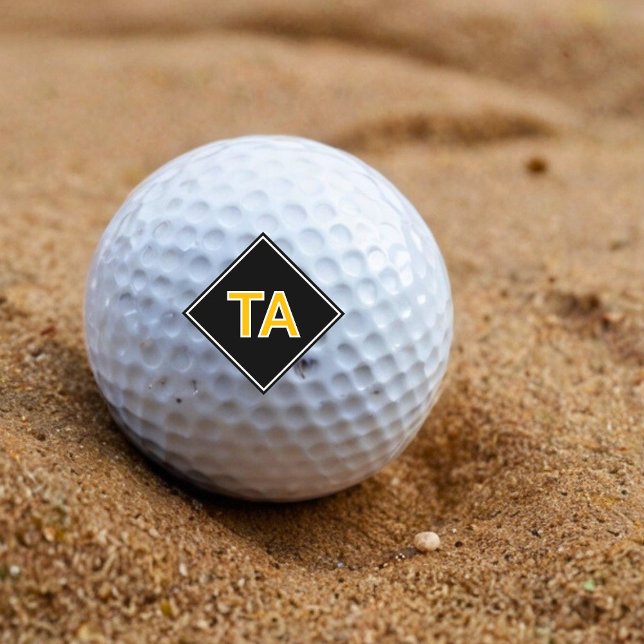 Minimalist Initials in Yellow on Black Golf Balls (Creator Uploaded)