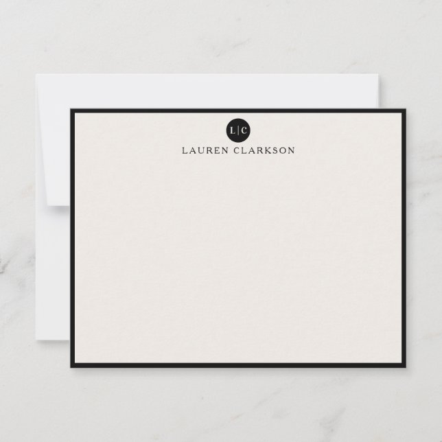 Minimalist Initials Monogram Black frame note card (Front)