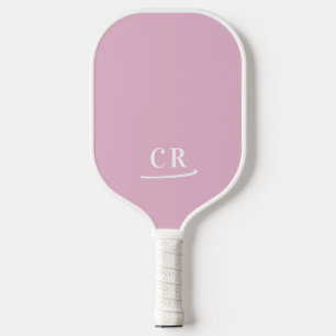 Minimalist Initials Monogram Pink & White Pickleball Paddle