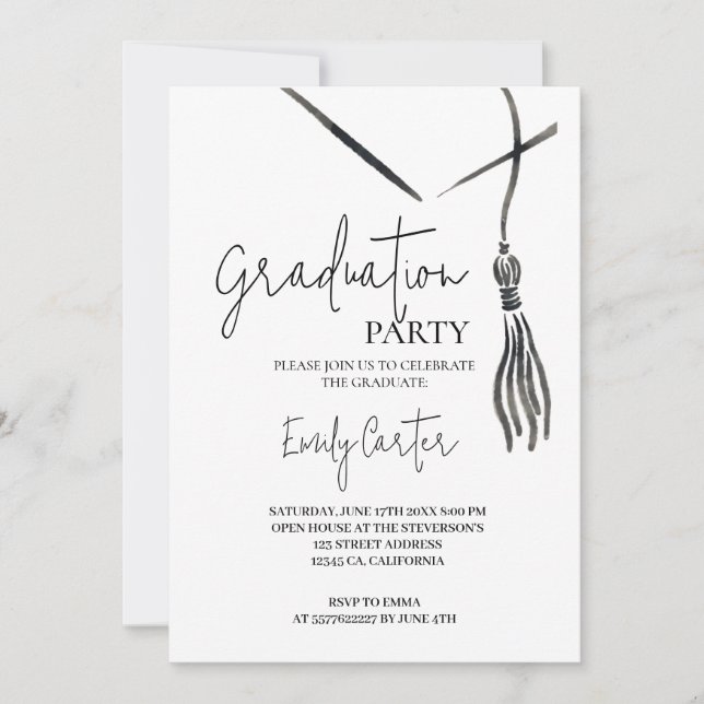 Minimalist Ink Calligraphy Graduation  Invitation (Front)