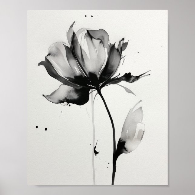 Minimalist Ink Flower Abstract Blossom State Poster (Front)