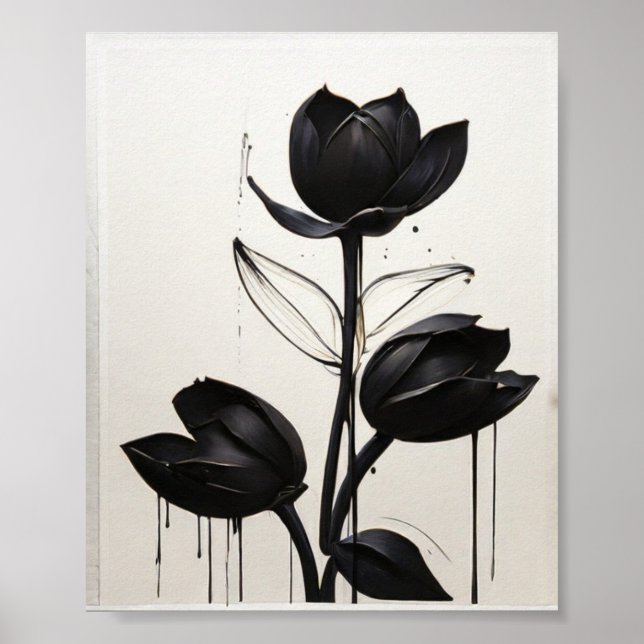 Minimalist Ink Flower Abstract Floral Art in Black Poster (Front)