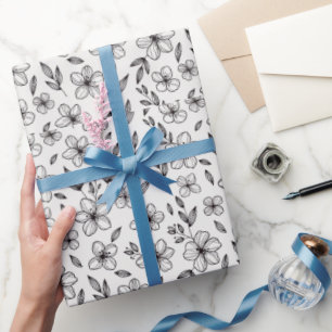 Minimalist Ink Flowers on White Wrapping Paper