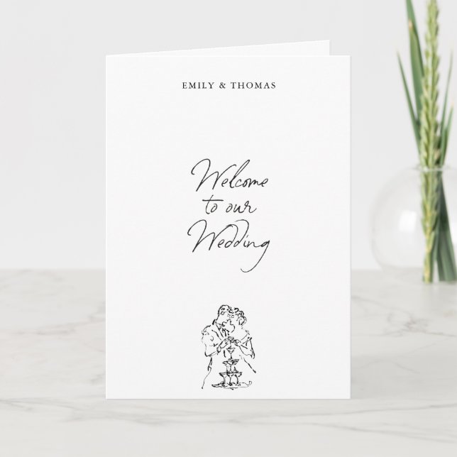 Minimalist Ink Hand Drawn Illustration Wedding  Programme (Front)