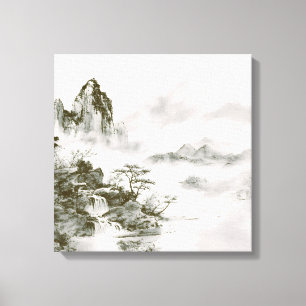 Minimalist Ink Misty Zen Mountain Landscape Canvas Print