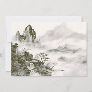 Minimalist Ink Misty Zen Mountain Landscape Holiday Card
