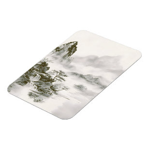 Minimalist Ink Misty Zen Mountain Landscape Magnet