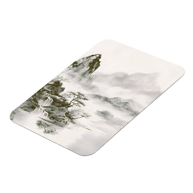 Minimalist Ink Misty Zen Mountain Landscape Magnet (Left Side)