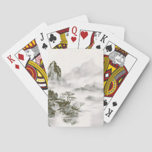 Minimalist Ink Misty Zen Mountain Landscape Playing Cards