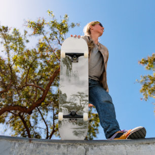 Minimalist Ink Misty Zen Mountain Landscape Skateboard
