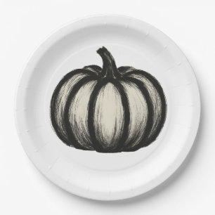 Minimalist Ink Pumpkin – Autumn Harvest Art on Paper Plate