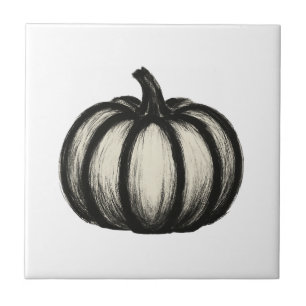 Minimalist Ink Pumpkin – Autumn Harvest Art on Tile