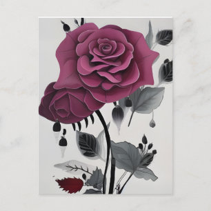 Minimalist Ink Rose Abstract Floral Design Postcard
