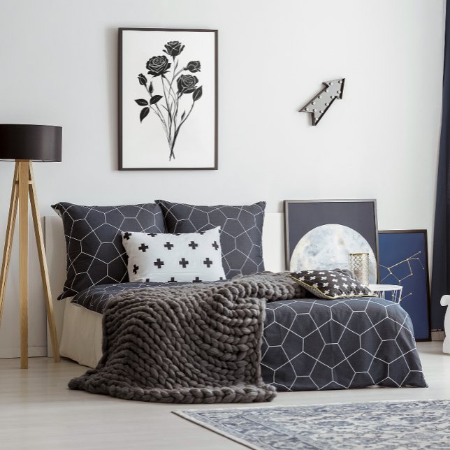 Minimalist Ink Roses Abstract Floral Art in Black Poster (Minimalist Black Rose Botanical Illustration Poster)