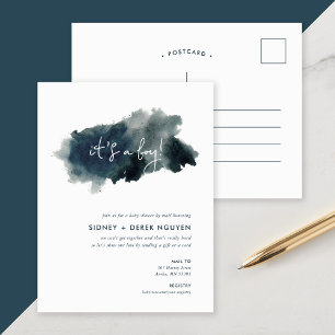 Minimalist Ink Wash Boy Baby Shower by Mail Holiday Postcard