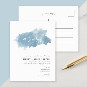 Minimalist Ink Wash Boy Baby Shower by Mail Holiday Postcard