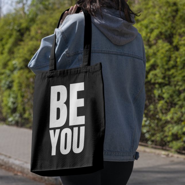 Minimalist inspirational quote "BE YOU" Tote Bag (Creator Uploaded)