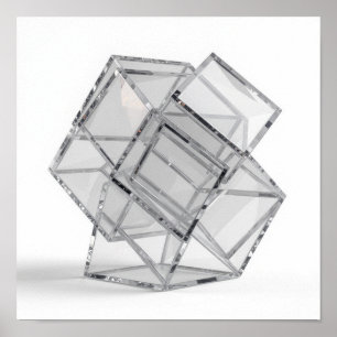 Minimalist Interlocking Glass Cubes - Monochrome Poster