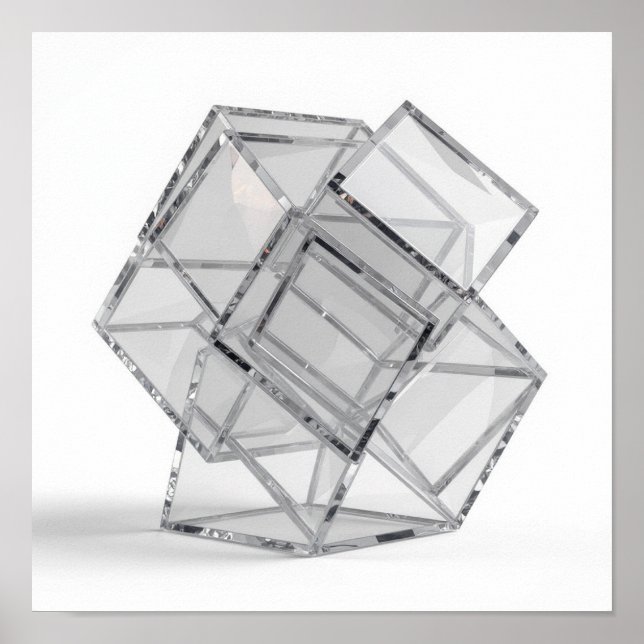 Minimalist Interlocking Glass Cubes - Monochrome Poster (Front)