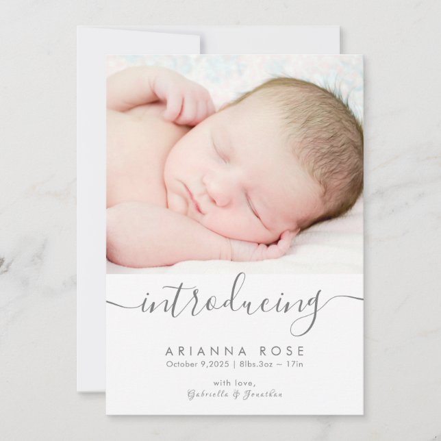 Minimalist Introducing Baby Photo Birth Announcement (Front)