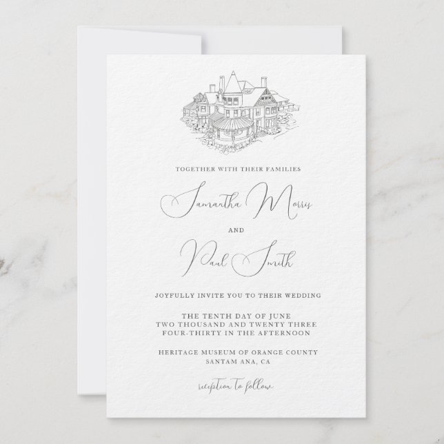 Minimalist Invitation with Sketch of the Venue (Front)