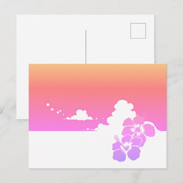 Minimalist Ipanema Beach Hibiscus & Summer Clouds Postcard (Front/Back)