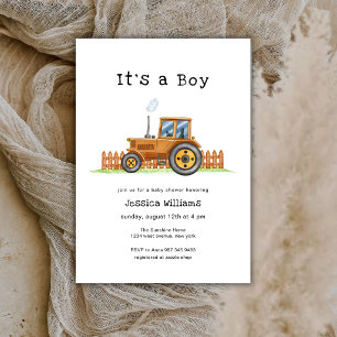 Minimalist It's A Boy Framer Tractor Baby Shower Invitation
