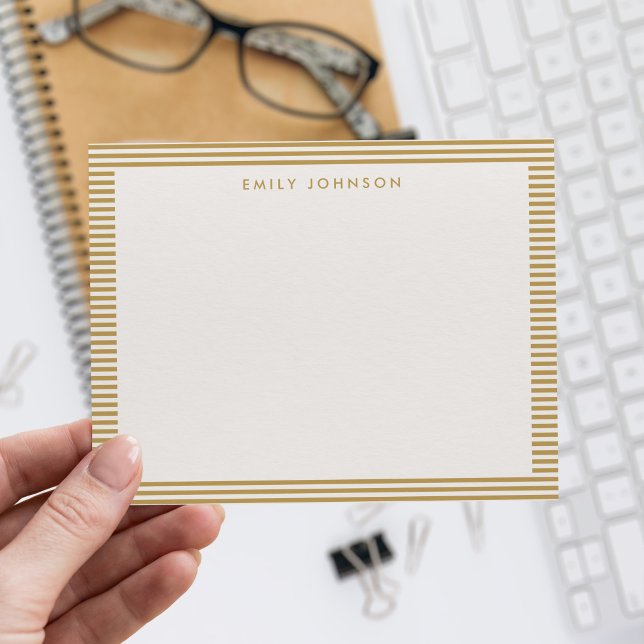 Minimalist Ivory and Gold Stripes Monogram Card (Creator Uploaded)