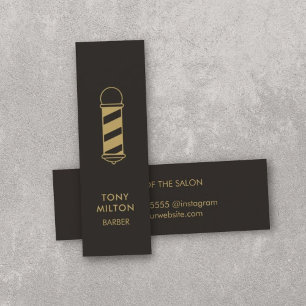 Minimalist Ivory Black Faux Gold Barber Pole Mini Business Card