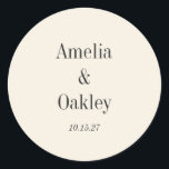 Minimalist Ivory Ecru Black Elegant Wedding Custom Classic Round Sticker<br><div class="desc">Minimalist Ivory Ecru Black Elegant Wedding Custom Classic Round Sticker</div>