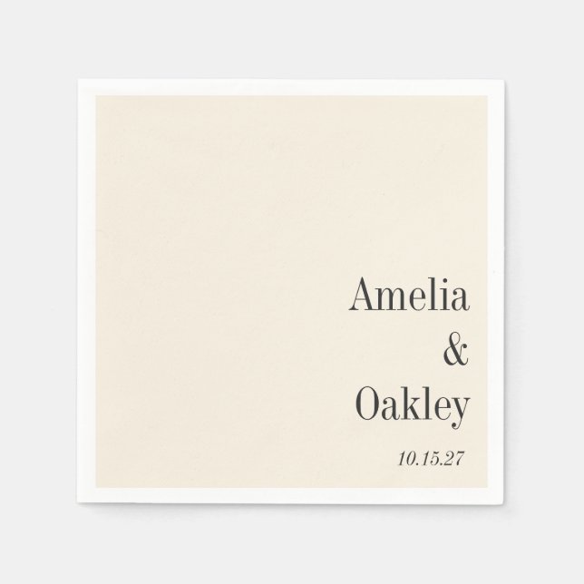 Minimalist Ivory Ecru Black Elegant Wedding Custom Napkin (Front)